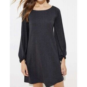 LOFT Lantern Sleeve JerseyKnit Swing Dress Gray Lagenlook Soft Capsule Neutral M